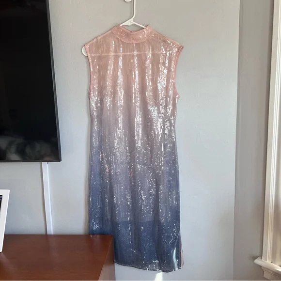 Anthropologie Sequin Ombre Mock Neck Sleeveless Midi Dress Ombre - Picture 7 of 12